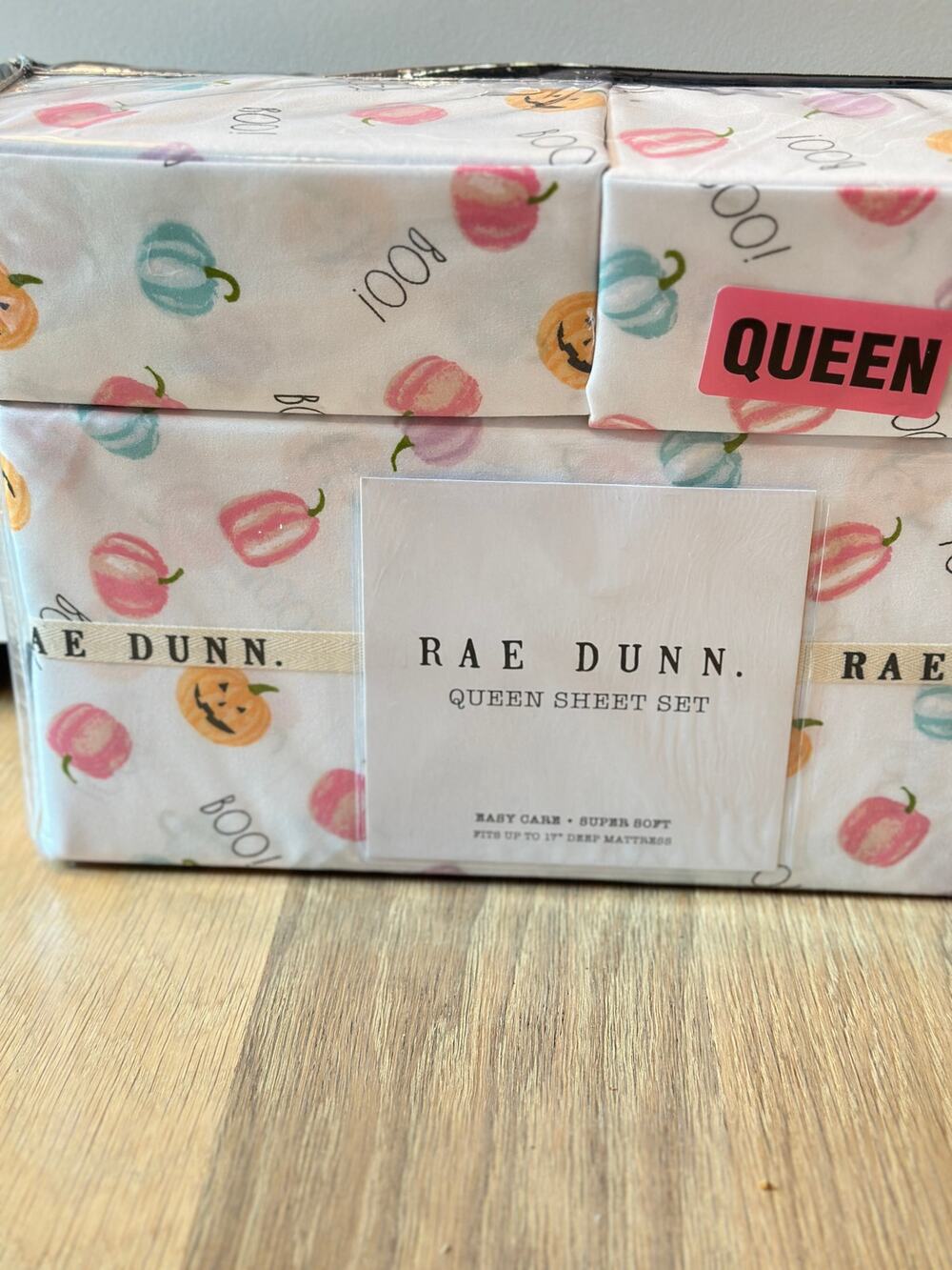 Rae Dunn Halloween Sheets 4 Pc Queen BOO! Halloween Pumpkin Bedding